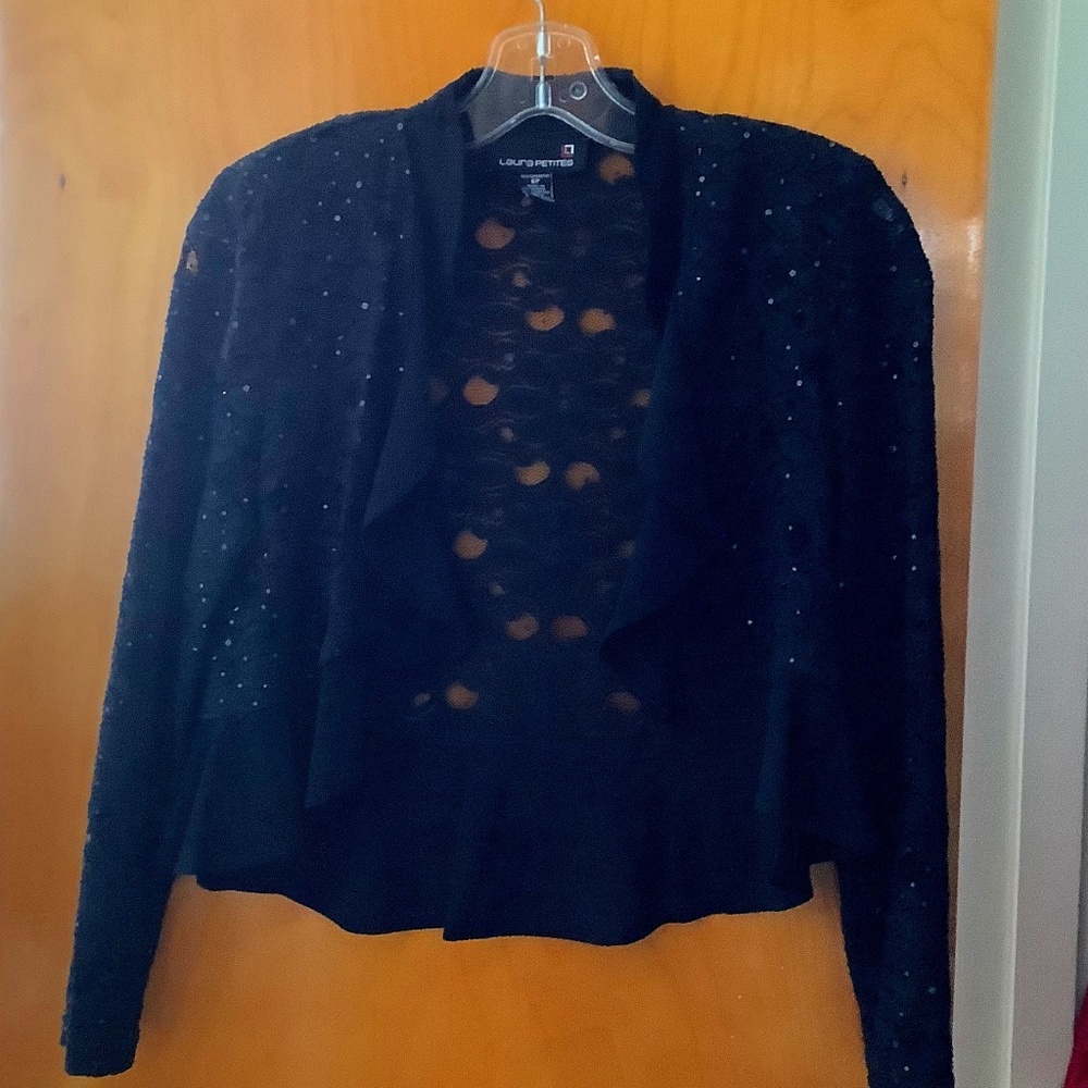 Sz 6P Laced Bolero Jacket w black sequins